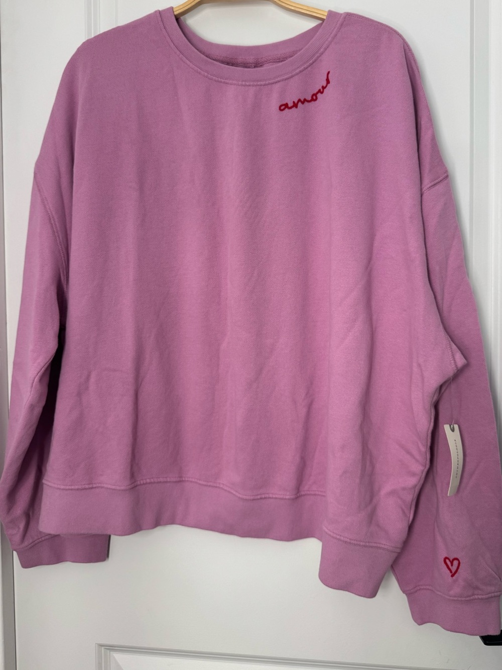 Pilcro Lavender Crewneck Sweatshirt with Red Heart Embroidery